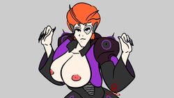 2d animated bare_breasts big_breasts blizzard_entertainment breasts busty collarbone gif heterochromia large_breasts looking_at_viewer moira nipples orange_hair overwatch smirk