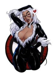 1girls big_breasts black_cat_(marvel) blue_eyes blush bodysuit breasts bursting_breasts choker couple curvy curvy_female curvy_figure digital_media_(artwork) felicia_hardy female gloves half-closed_eyes hips horny_female hourglass_figure huge_breasts large_breasts light-skinned_female light_skin llamaboy looking_at_viewer marvel marvel_comics mask masked masked_female nails no_bra open_bodysuit open_mouth romantic seductive seductive_look skin_tight smile smiling smiling_at_viewer solo spider-man_(series) superheroine teasing teasing_viewer thick thick_thighs tight_clothes tight_clothing tongue tracyscops voluptuous voluptuous_female white_background white_fur white_hair wide_hips