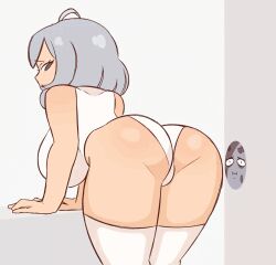 1girls animated animated_gif big_ass big_breasts chunkymoon female gray_eyes gray_hair looking_back moo_(chunkymoon) oc original_character panties shaking_ass shaking_butt thighhighs topwear white_clothes white_panties white_skin white_thighhighs white_topwear