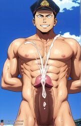 1boy ai ai-created ai_art ai_assisted ai_generated bara big_penis cap ejaculation from_below huge_cock inasa_yoarashi male male_only muscles muscular muscular_male my_hero_academia naked rickteil yoarashi_inasa