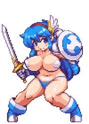 animated armor blue_eyes blue_hair bouncing_breasts breasts pixel_art sb tecna_(yumurama)