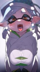 1girls after_blowjob beauty_mark clothed clothed_female cum cum_on_breasts cum_on_clothes facial_markings female hair_ornament hi_res hizake inkling inkling_girl kashu_(hizake) light-skinned_female light_skin marie_(alterna) marie_(splatoon) mole_under_eye nintendo open_mouth pointy_ears solo splatoon splatoon_3 splatoon_3:_return_of_the_mammalians tentacle_hair tied_hair white_hair yellow_eyes yellow_hair