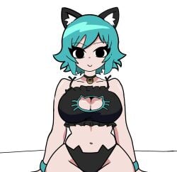 1girls bell bell_collar black_eyes black_underwear blue_hair boob_window cat_ears collar female mr.brightside180 ramona_flowers scott_pilgrim short_hair solo solo_female underwear