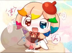 1boy 1girl censor_bar censored chibi clitoris clothed clothed_female cunnilingus dorothy_(pepoyo) licking multicolored_hair mv_character pepoyo poyopep punimofu vaginal_fluids