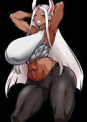 1girls abs breasts dark-skinned_female dark_skin female hi_res hips huge_breasts long_hair miruko my_hero_academia owner_(artist) rabbit_ears red_eyes rumi_usagiyama sportswear thick_thighs thighs white_hair wide_hips