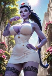 1girls ai_generated amelie_lacroix big_breasts breast female female_only long_hair nurse nurse_cap nurse_dress overwatch overwatch_2 oxtonai purple_hair purple_skin widowmaker