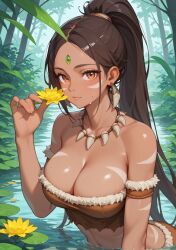 1girl 1girls abs ai_generated big_breasts black_hair black_hair_female breast_focus bust_focus chest_focus dark_skin dark_skinned_female ear_piercing ear_piercings ear_ring ear_rings earring earrings female_abs female_focus forehead_gem forehead_jewel forest forest_background gem_on_forehead hi_res high_res high_resolution highres jewel_on_forehead jungle jungle_background large_breasts league_of_legends long_hair long_hair_female looking_at_viewer more_at_source nidalee orange_eyes orange_eyes_female ponytail ponytail_female price_last(artist) riot_games shiny_arms shiny_breasts shiny_elbows shiny_skin skimpy skimpy_clothes skimpy_costume skimpy_outfit solo solo_female solo_focus sweat sweatdrop sweatdrops sweating tooth_necklace tribal_markings tribal_tattoo tribal_tattoos