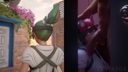 1boy 1girls 3d animated big_penis blender blender_(software) blowjob erection fellatio green_hair kiriko_(overwatch) oral overwatch overwatch_2 penis sound tagme tyviania video