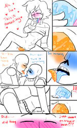 ! ?! anal anal_sex animated_skeleton blush bone comic detachable detachable_penis dialogue english_text frisk heart human imminent_sex incest magic_penis male mammal nsfwshamecave oral papyrus penetration sans simple_background skeleton text tongue tongue_out undead undertale yaoi