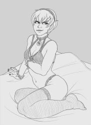 arm_under_breasts bra collar goth goth_girl homestuck lingerie rose_lalonde smirking_at_viewer spiked_bracelet thighhighs wistfullinsomniac