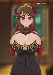 big_breast blushing demon demon_girl grand_summoners haxial horns juno_(grand_summoners) tagme