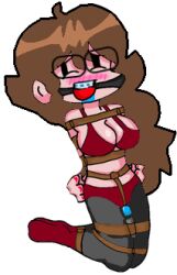 1girls ball_gag bondage bound bra braces brown_hair drool drooling edit edited female_only fnf fnf_oc fnf_ocs frankie_(flanuffal) friday_night_funkin gag gagged glasses looking_at_viewer low_quality low_quality_edit nervous nervous_smile oc original_character paint_3d painted_nails panties restrained restraints rope rope_bondage socks tied_up tights transparent_background vibrator