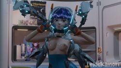 1girls 3d blue_hair cum cum_on_breasts cum_on_face female female_only juno_(overwatch) lewdkamori looking_at_viewer overwatch overwatch_2 petite posing small_breasts smile solo