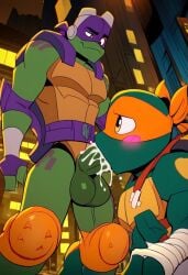 ai_generated balls biceps big_balls big_penis blowjob blush cum cum_in_mouth deepthroat donatello_(tmnt) ejaculation erection gay male male/male male_only mask michelangelo_(tmnt) nickelodeon penis penis_in_mouth rise_of_the_teenage_mutant_ninja_turtles smile tmnt toned_body toned_male turtle twall97