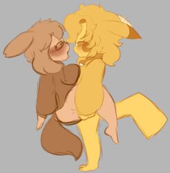 cherish_(electr0legacy) clothed_sex eevee gijinka lifted patrichu_(electr0legacy) pikachu pokemon pokemon_(species) shushbee wall_press