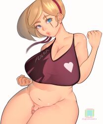 1futa aigis_anamana big_breasts blonde_hair bottomless breasts cleavage clothed clothing futa_only futanari human lidia_sobieska light-skinned_futanari light_skin micropenis mostly_nude penis solo solo_futa tekken tekken_8 thick_thighs