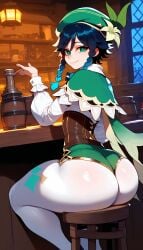 ai_generated ass bar big_ass big_thighs black_hair clothed clothed_male clothing dark-skinned_male fat_ass femboy genshin_impact gigantic_ass gigantic_thighs girly girly_boy green_eyes green_hair green_hat hana_aera hand_on_back huge_ass huge_thighs large_ass large_thighs looking_at_viewer looking_back male male_focus male_only pub saloon sitting_on_stool thick_thighs thighs trap venti_(genshin_impact) venti_(genshin_impact)ai_generated voluptuous_male white_stockings wide_hips