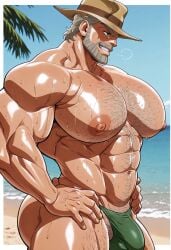 ai ai_generated bara bara_tiddies bara_tits big_ass breasts gay jojo's_bizarre_adventure joseph_joestar khlibina male male_only muscular muscular_male thong yaoi