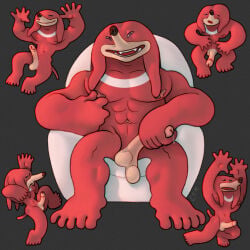 1:1 1boy abs anthro caricature cuck_chair echidna erection facial_markings genitals glans head_markings hi_res light_penis long_penis low_hanging_balls male male_only mammal markings masturbation meme monotreme muscular muscular_male muzzle_(marking) nipple_fetish nipple_pinch nipple_play nipples pecs penis pinch pink_glans pink_nipples purple_eyes ravuer red_body silly_face silly_pose simple_background sitting smile solo