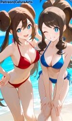 ai_generated beach bikini brunette duo duo_female hilda_(pokemon) pokemon pokemon_bw rosa_(pokemon) sexy