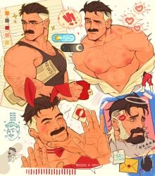 2d bara bent_over big_ass condom cum cum_drip cum_in_ass cum_in_mouth cum_on_face daddy dilf dilf_bottom gay gay_male glory_hole invincible invincible_(tv_series) male male_focus male_only moustache muscular_male nolan_grayson omni-man pecs solo_male tagme tank_top ventiskull