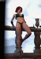 1girls 3d balcony bra breasts cd_projekt_red female freckles freckles_on_face high_heels kaer_morhen light-skinned_female light_skin lingerie looking_at_viewer mascara missally necklace panties red_hair solo solo_female the_witcher_(series) the_witcher_3:_wild_hunt triss_merigold underwear