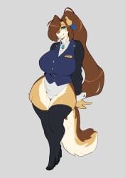 anthro canine female female_only footwear furry heels inu-sama kela_(the_dogsmith) leotard name_tag ponytail skimpy stockings stripper