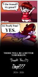 1girl 1girls arms_up auburn_hair chubby comic crying crying_with_eyes_open demon demon_girl demon_horns demon_tail demon_wings derp777 dialogue expansion fat friday_night_funkin girlfriend_(friday_night_funkin) hands_up happy obese on_knees pink_skin purple_skin red_dress red_heels self_upload sequence smile speech_bubble sun sunset tagme tears tears_of_joy tears_of_pleasure text text_bubble
