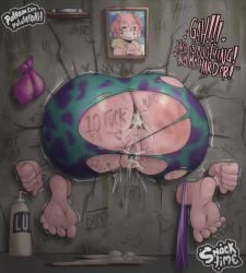 1girls 2d ass body_writing boku_no_hero_academia cum cum_drip cum_dripping_from_ass cum_dripping_out_of_pussy cum_in_ass cum_in_pussy feet female female_only free_use glory_wall hero_outfit_(mha) kidnapped mina_ashido my_hero_academia pink_hair pink_skin public_use questionable_consent rape slave stuck stuck_in_wall teenager thighs toastysnacktime torn_clothes torn_legwear