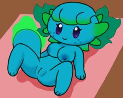 2024 5:4 amphibian anthro anus aquatic areola axolotl bangs blue_body breasts cartoon_freckles digital_media_(artwork) eyelashes female freckled_face freckles genitals hair inside legs_up lily_(lily_of_the_valley) lily_of_the_valley_(artist) long_eyelashes lying mole_salamander nipples nude on_back presenting presenting_vulva salamander simple_background smile solo spread_legs spreading tail vulva
