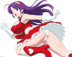 1girls athena_asamiya big_ass big_breasts boob_window from_behind hairband heart huge_breasts king_of_fighters latex light-skinned_female light_skin long_hair nipples pale-skinned_female pale_skin panties purple_eyes purple_hair skirt smiling ta_ra_ko thick thick_ass tight_clothes white_panties
