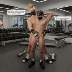 2boys 3d abs ai_generated black_mask blond_hair bodybuilder brown_hair cum cum_in_ass dialogue drift_(fortnite) drip excessive facemask fellatio fortnite fortnite:_battle_royale gay good_boy large_penis male_only mohawk muscular muscular_male nude oral phantasm_(fortnite) realistic slides slutboy socks standing_fellatio