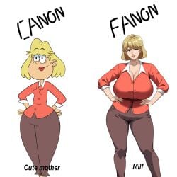 1girls accurate_art_style blonde_female blonde_hair blue_eyes blue_eyeshadow canon_vs_fanon canon_vs_fanon_(meme) cleavage clothed clothed_female earrings eyeshadow female female_focus female_only front_view light-skinned_female light_skin looking_at_viewer meme milf nickelodeon nicktoons rita_loud short_hair simple_background solo solo_female solo_focus standing teconmiel the_loud_house thick thick_thighs white_background