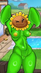 1girls anthro anthrofied ass bullseye_(artist) electronic_arts female flora_fauna plant plant_humanoid plantie plants_vs._zombies plants_vs_zombies popcap_games sunflower_(pvz) thick_thighs video_game_character video_games