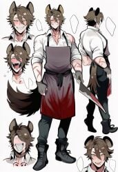1boy ai_generated butcher hyena kortai novelai only_male original_character reference_sheet tagme