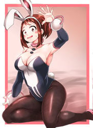 1girls aciashi adahcm breasts bunny_ears bunny_girl bunnysuit cleavage female female_only looking_at_viewer my_hero_academia ochako_uraraka pantyhose solo