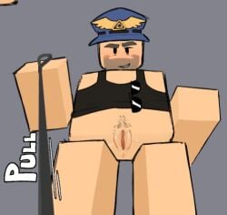 blocky_body blush bottomless commander_(tds) cuntboy evil_spongebob2 gay leash looking_down pussy roblox roblox_game robloxian solo tagme tank_top tower_defense_simulator