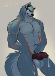 2016 anthro blue_fur canine cum fur male male_only mammal randolph wolf xuan_sirius