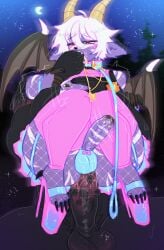 absurd_res anal anthro balls barbell_piercing bottomwear buwaro_elexion clothed clothed/nude clothing collar crossdressing demon duo faceless_character faceless_male femboy finger_in_mouth footwear foreskin genital_piercing genitals hi_res high_heels horn jewelry leash male male/male microskirt miniskirt moon necklace nipple_barbell nipple_piercing nipples nude outside outside_sex penis penis_piercing penis_size_difference piercing sex shoes skirt slightly_damned star wings wtchynbtchy
