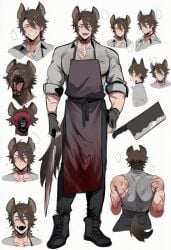 1boy ai_generated butcher hyena kortai novelai only_male original_character reference_sheet tagme