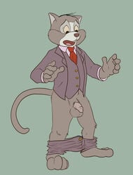 balls clothed clothing disney douglas_benson embarrassed feline flaccid flat_colors front_view humanoid_penis looking_down male male_only mammal pants_down pantsing partially_clothed penis skunkjunkie solo standing suit talespin