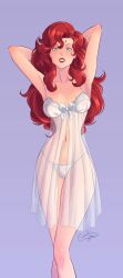 1girls curly-haired_female curly_hair female female_only green_eyes green_eyes_female lingerie marvel marvel_comics mary_jane_watson nightgown nightie nipples_visible_through_clothing no_background panties red_hair red_hair_female redhead redhead_female see-through see-through_nightgown spider-man_(series) the_dazu watermark white_lingerie white_panties