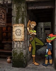 age_difference elf goblin kayra_(drunken_tales) lord_sarloc pukijr size_difference taller_female