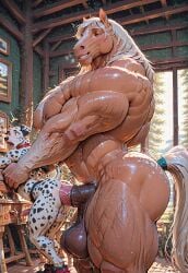 ai_generated big_ass big_balls big_penis dog equine equine_penis furry gay horse horsecock muscle yaoi