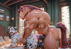 ai_generated big_ass big_balls big_penis dog equine equine_penis furry gay horse horsecock muscle yaoi