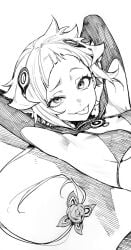 armpits bikini capella_emerada_lugunica drowsy_sheep greyscale looking_at_viewer re:zero_kara_hajimeru_isekai_seikatsu simple_background