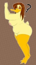 avian beak big_breasts breasts brown_hair duck duck_girl fat fat_female female looking_at_viewer looney_tunes naked naked_female nude nude_female overweight overweight_female pinup puhba question_mark tagme the_looney_tunes_show tina_russo warner_brothers