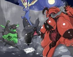 akaiiiro animal_genitalia animal_vulva anticipation antlers big_breasts big_vulva black_nipples black_vulva blue_body blue_eyes blush bodily_fluids breasts brown_nipples brown_vulva canine_genitalia canine_vulva cervine_genitalia cervine_vulva cervix female gaping gaping_vagina generation_6_pokemon generation_7_pokemon genital_fluids genitals green_nipples green_vulva group hi_res horn hot_spring huge_breasts hyper hyper_breasts hyper_genitalia hyper_vulva legendary_pokemon night nintendo nipples open_mouth pokemon pokemon_(species) presenting presenting_vulva spread_legs spreading sweat tongue tongue_out trio vaginal vulva water xerneas xerneas_(active_mode) yveltal zygarde zygarde_10_forme