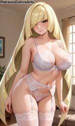 ai_generated hot lingerie lingerie_only lusamine lusamine_(pokemon) mother pokemon pokemon_sm white_lingerie