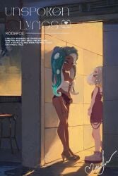 2girls female hallway inkling_girl marina_(splatoon) nintendo octoling_girl pearl_(splatoon) splatoon splatoon_2 zhang_tian57284